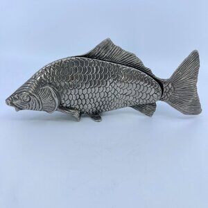 vintage silver tone fish shaped napkin letter holder